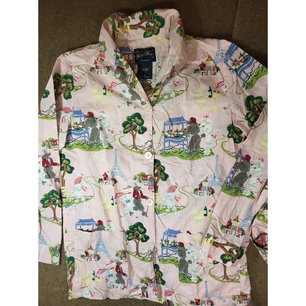 Nick & Nora Vtg Pink Poodles in Paris Pajama Set Women's Size S Small Pink - Picture 2 of 4